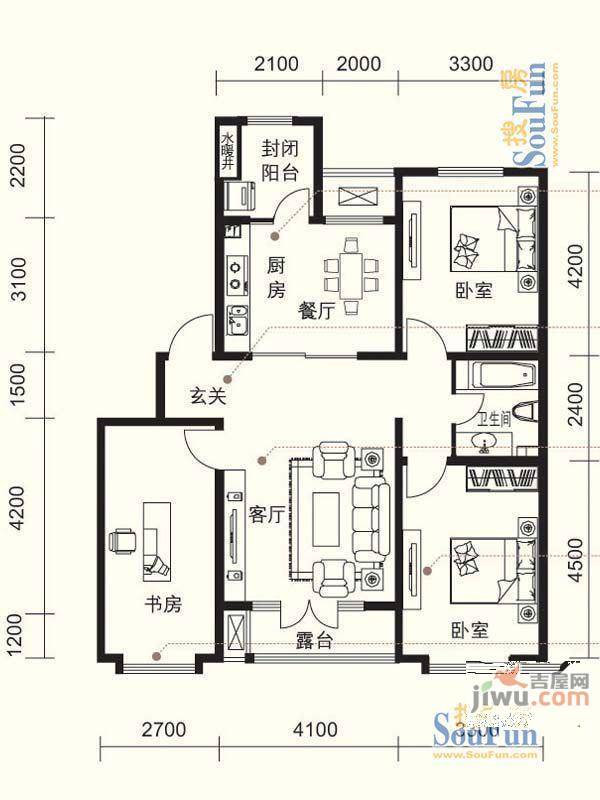 学田千禧园2室1厅1卫户型图