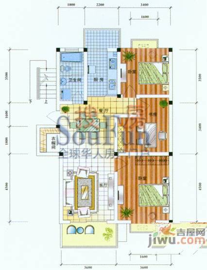 德民花苑3室2厅1卫122.6㎡户型图