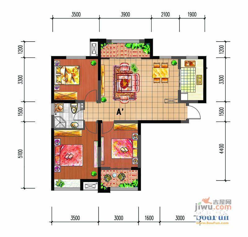 濠西园3室2厅2卫户型图