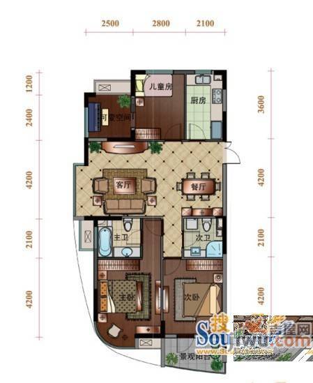 都市华城3室2厅1卫152㎡户型图