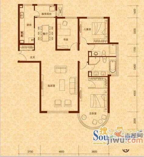 都市华城3室2厅1卫152㎡户型图