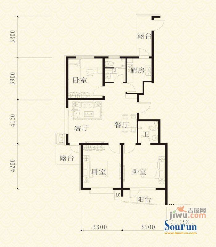 都市华城3室2厅1卫152㎡户型图