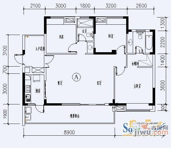 新开苑2室1厅2卫户型图