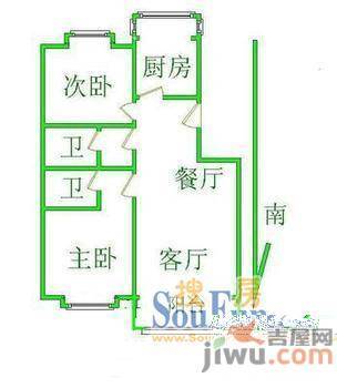 新开苑2室1厅2卫户型图