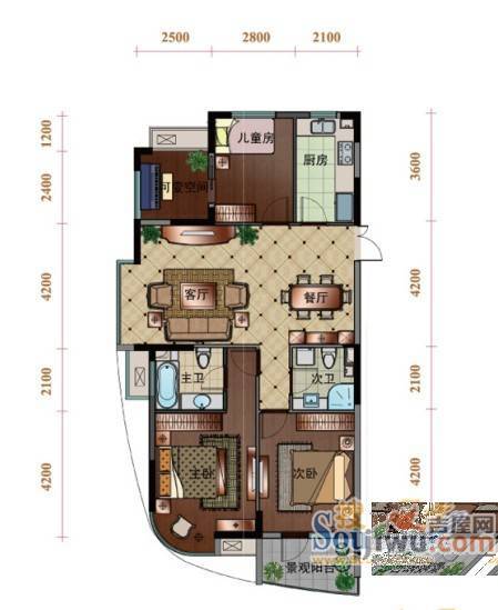 文峰花苑2室1厅1卫户型图