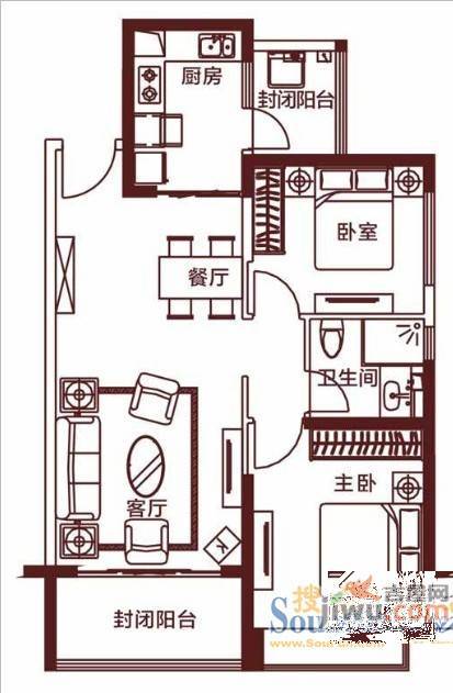 文峰花苑2室1厅1卫户型图