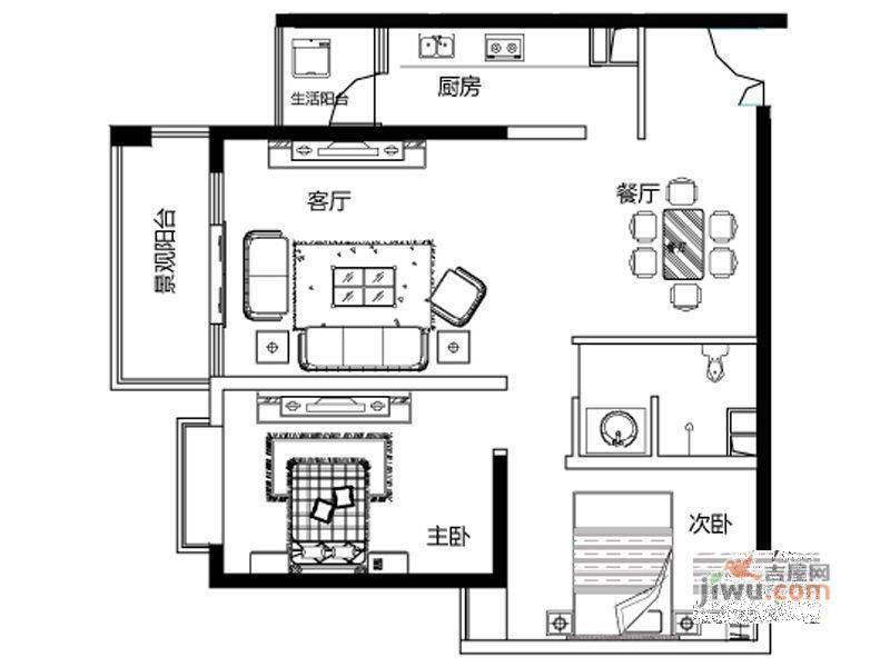 虹桥新村2室2厅1卫户型图