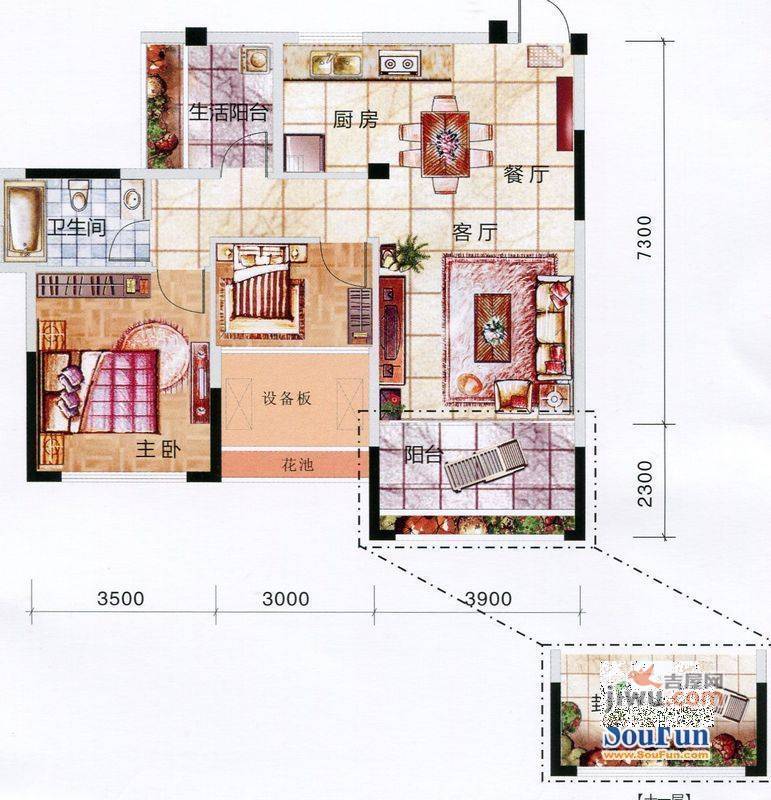 朝晖花园2室1厅1卫户型图