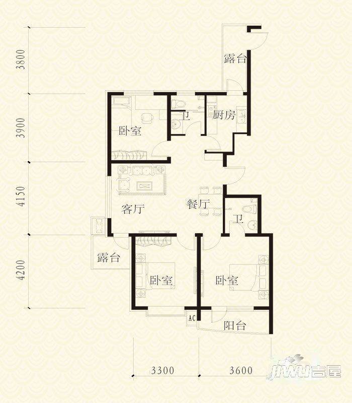 兆丰嘉园1室2厅1卫户型图