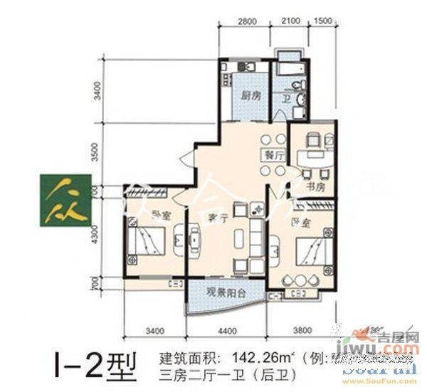 银州世纪家园2室2厅1卫户型图