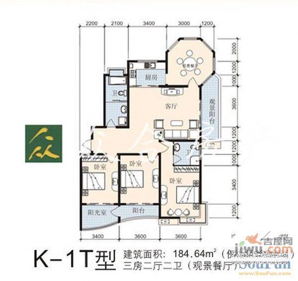 银州世纪家园2室2厅1卫户型图