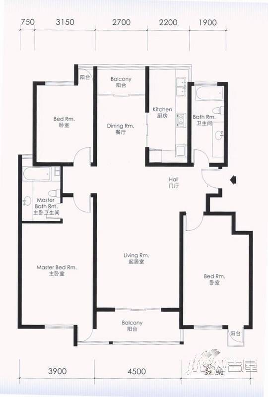 育才花苑1室1厅1卫户型图