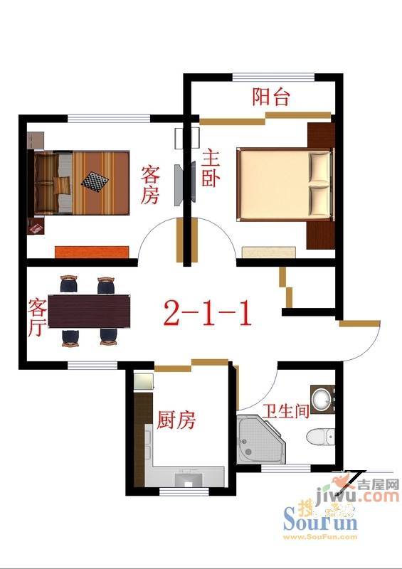 南润花苑1室1厅1卫户型图