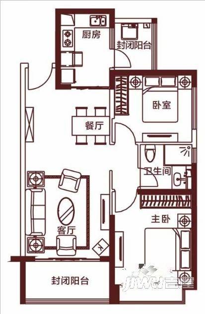 学田北苑2室1厅1卫户型图