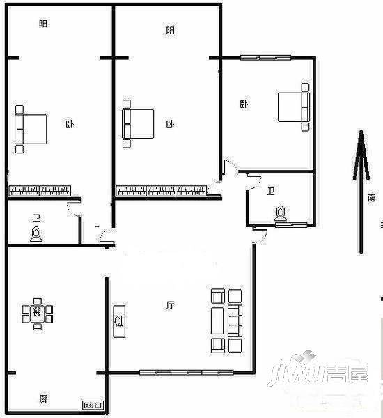 学田北苑2室1厅1卫户型图