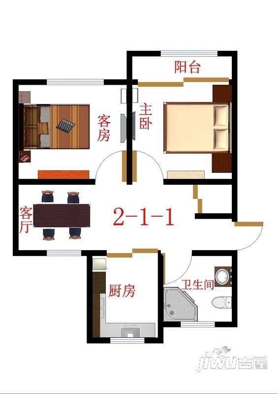 南苑三村1室1厅1卫户型图