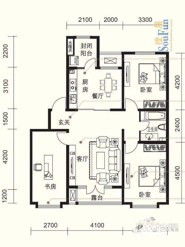 外滩北苑1室2厅1卫户型图