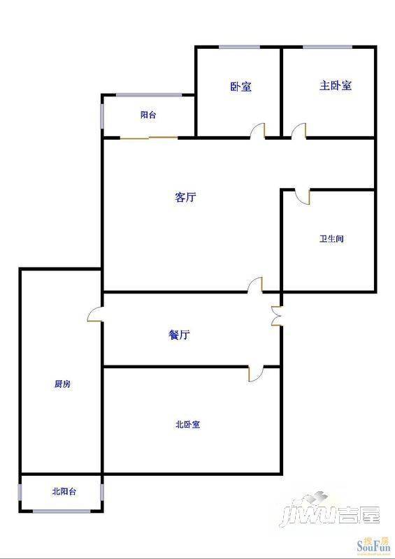 王府公寓2室1厅1卫户型图