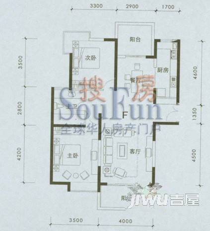 阳光花园2室2厅1卫户型图