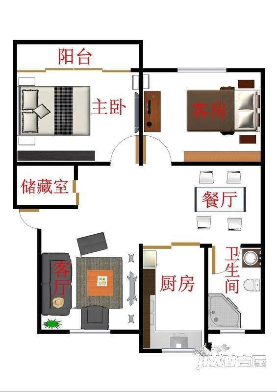 天工花苑1室1厅1卫户型图