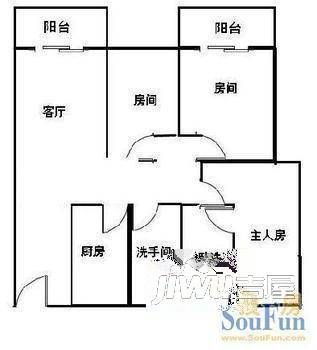 富丽花园3室1厅1卫户型图