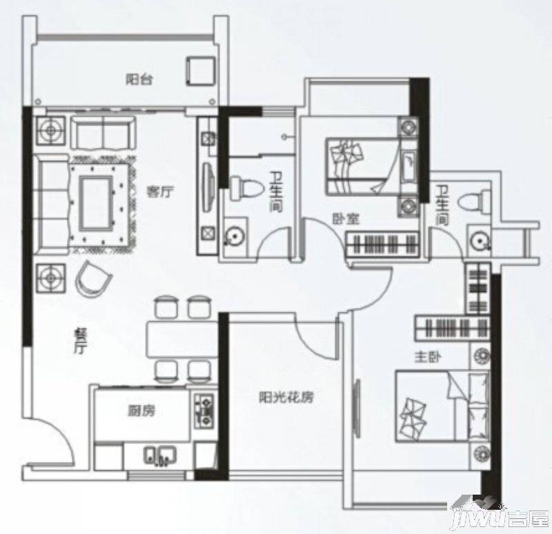 旭日海岸3室2厅2卫89㎡户型图