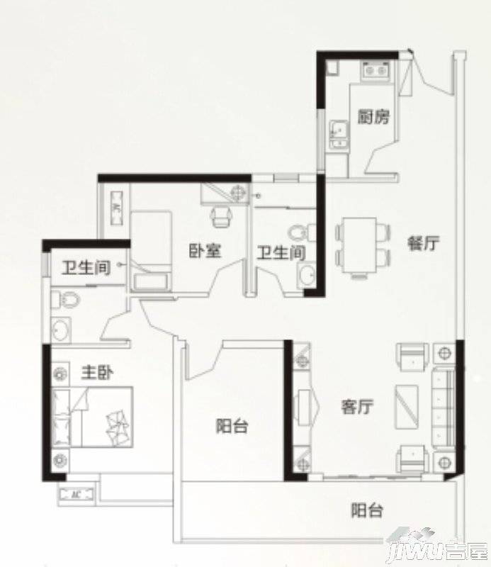 旭日海岸3室2厅2卫101.7㎡户型图