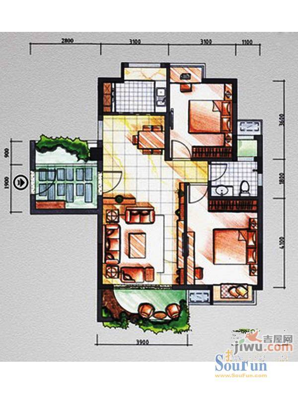 筼筜书院2室2厅1卫89.9㎡户型图