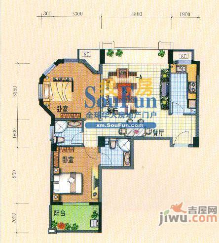 红树康桥2室2厅2卫87㎡户型图