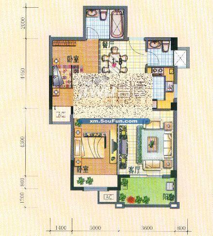 红树康桥2室2厅2卫85㎡户型图