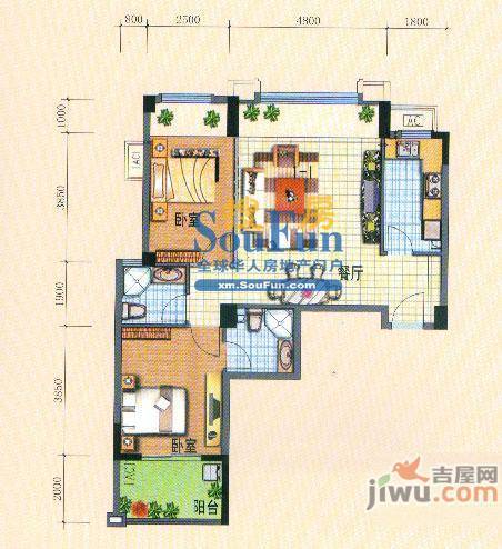 红树康桥2室2厅2卫82㎡户型图