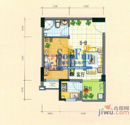 红树康桥1室1厅1卫44㎡户型图