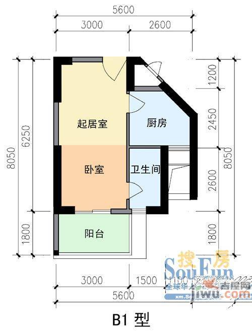 集美滨水1室1厅1卫41㎡户型图