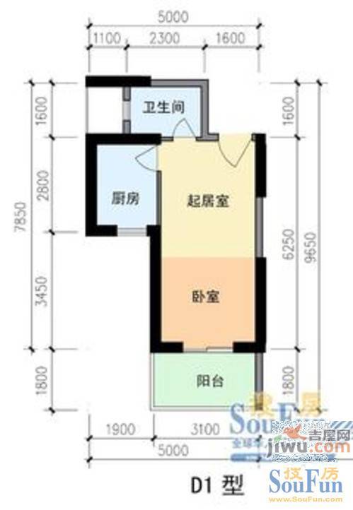 集美滨水1室1厅1卫41㎡户型图