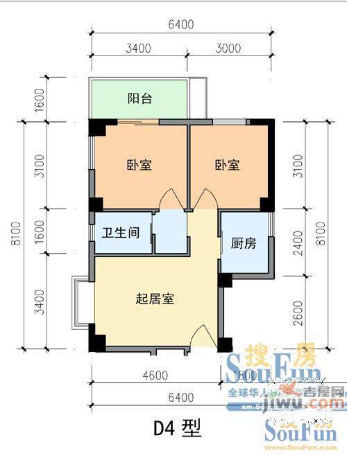 集美滨水1室1厅1卫41㎡户型图