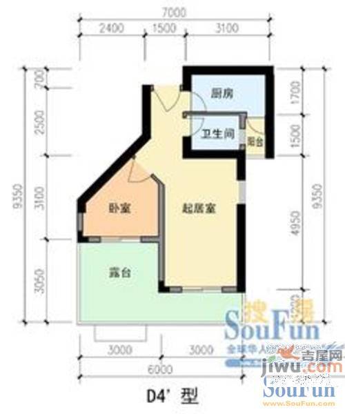 集美滨水1室1厅1卫41㎡户型图