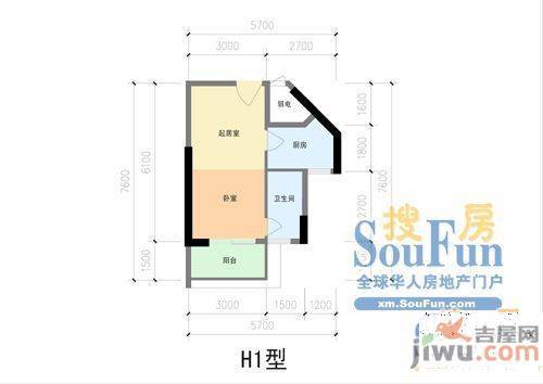 集美滨水1室1厅1卫41㎡户型图