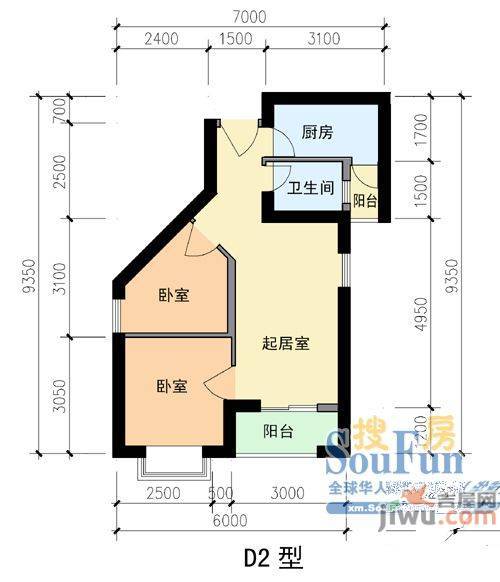 集美滨水1室1厅1卫41㎡户型图