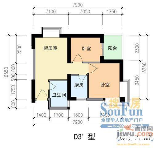 集美滨水1室1厅1卫41㎡户型图