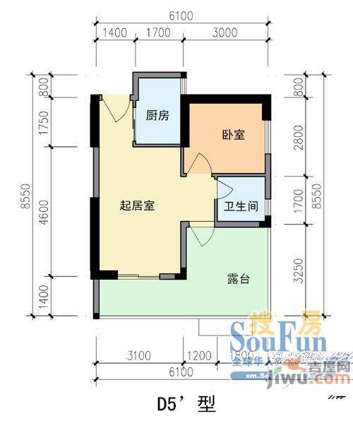 集美滨水1室1厅1卫41㎡户型图