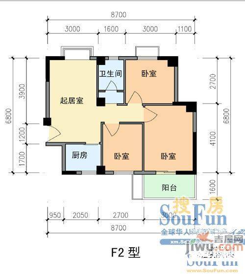 集美滨水1室1厅1卫41㎡户型图