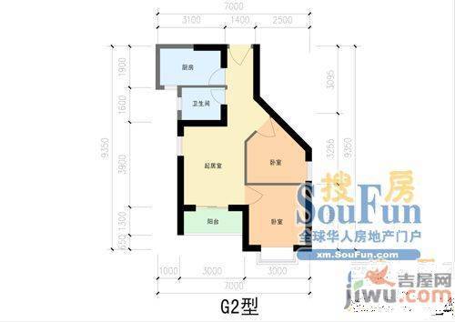 集美滨水1室1厅1卫41㎡户型图