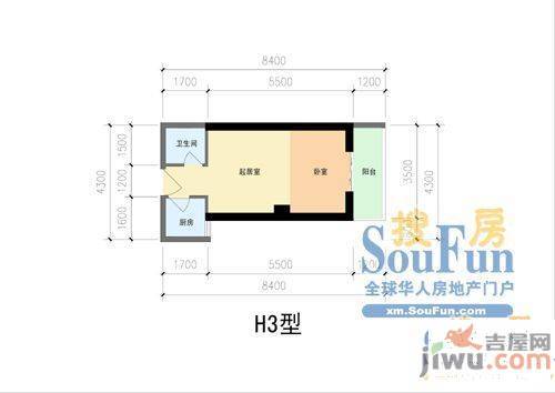 集美滨水1室1厅1卫41㎡户型图