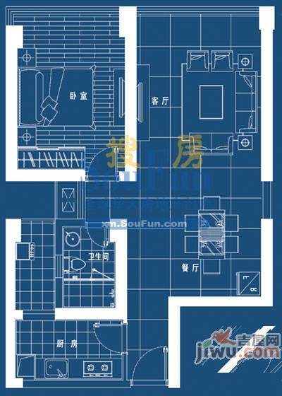 国际邮轮城1室2厅1卫69㎡户型图