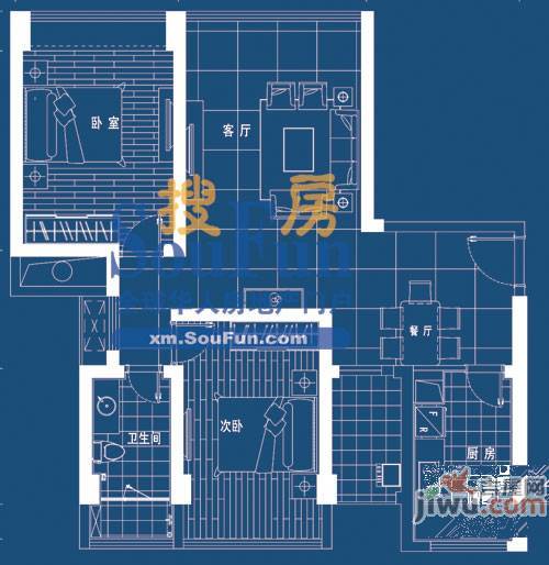 国际邮轮城2室2厅1卫98.5㎡户型图