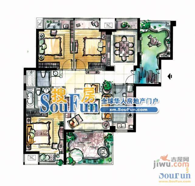 凤凰城3室2厅2卫128㎡户型图