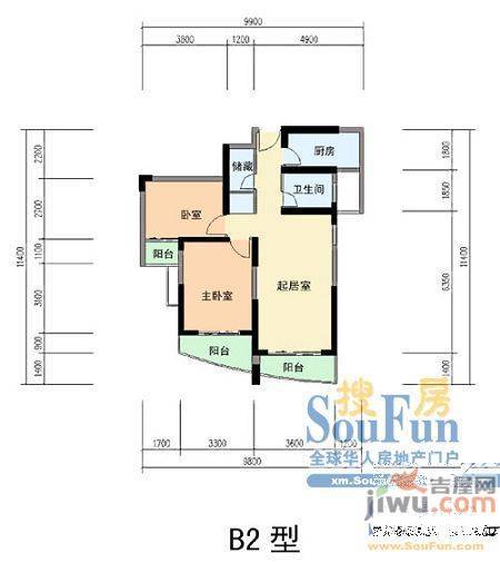 五缘公寓2室1厅1卫92.2㎡户型图