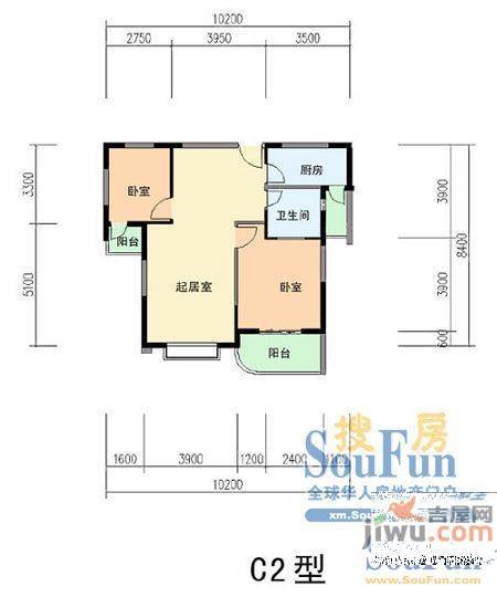 五缘公寓2室1厅1卫92.2㎡户型图