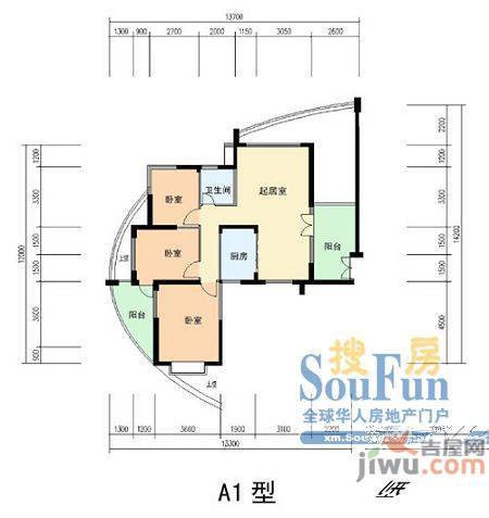 五缘公寓2室1厅1卫92.2㎡户型图