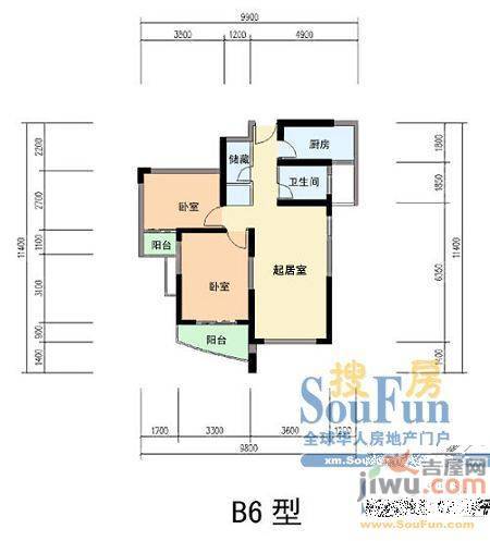 五缘公寓2室1厅1卫92.2㎡户型图